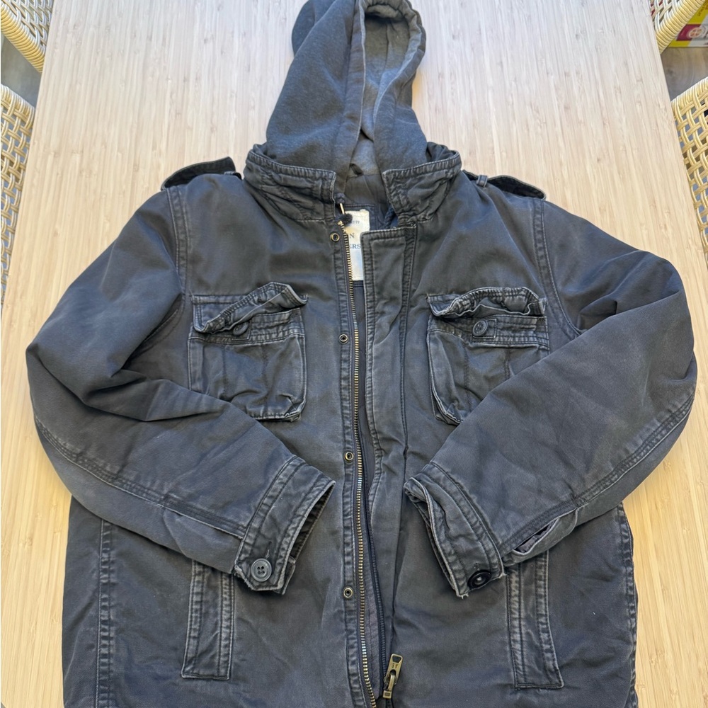 American Eagle Outfitters Dark Gray Hooded Utility Jacket Men’s Sz L